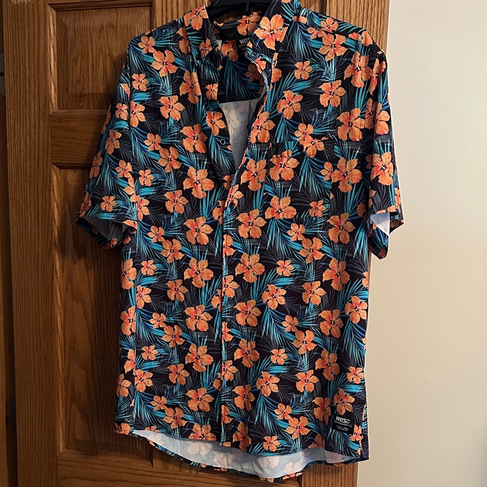 Wesc Floral Button Down Shirt - Orange and Blue